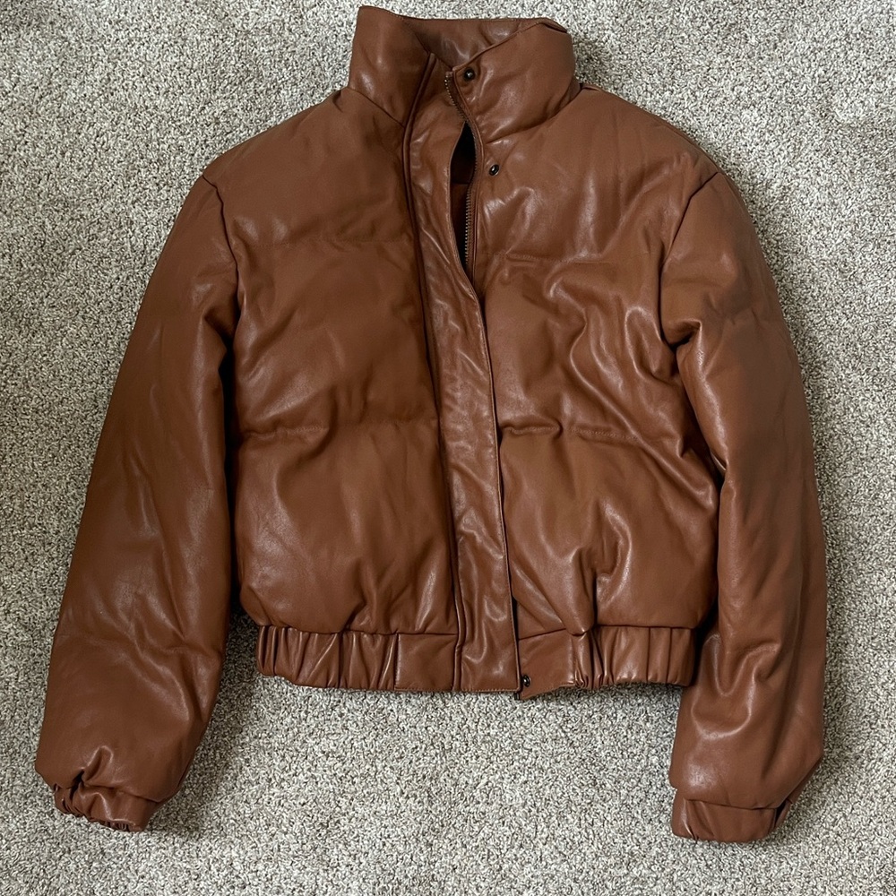 Forever 21 Faux Leather Chestnut Puffer Jacket